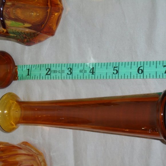 VINTAGE MINIATURE, AMBER GLASS, LOT, PITCHER/DECANTER & VASE, USED NICELY STORED - Picture 13 of 15